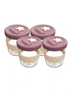 Silicone and Glass Baby Food Storage Containers 180ml of 4 Pack in Dusty Rose and Sand