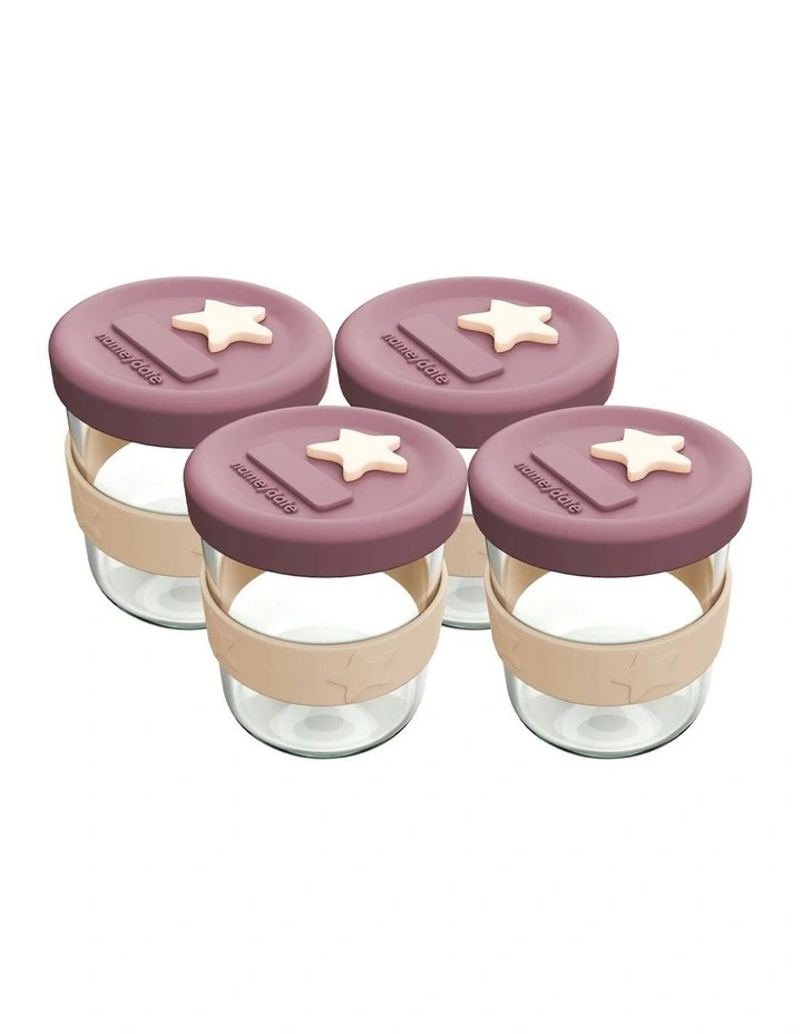 Silicone and Glass Baby Food Storage Containers 180ml of 4 Pack in Dusty Rose and Sand image 1