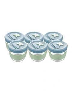 Silicone and Glass Baby Food Storage Containers 120ml of 6 Pack Cerulean/Sage