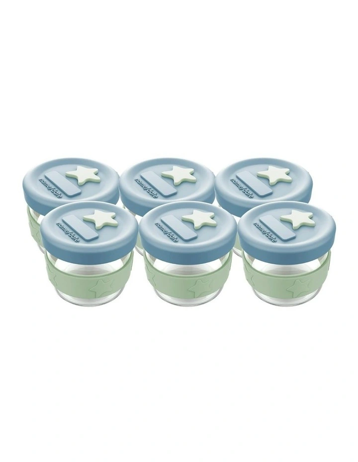 Silicone and Glass Baby Food Storage Containers 120ml of 6 Pack Cerulean/Sage image 1