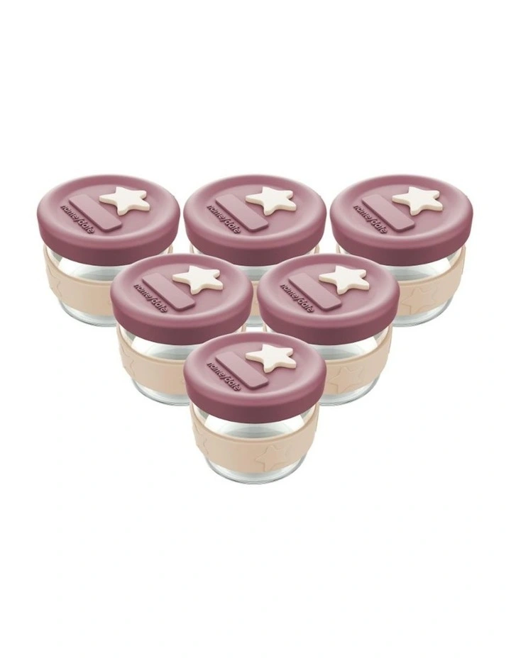 Silicone and Glass Baby Food Storage Containers 120ml of 6 Pack in Dusty Rose and Sand image 1