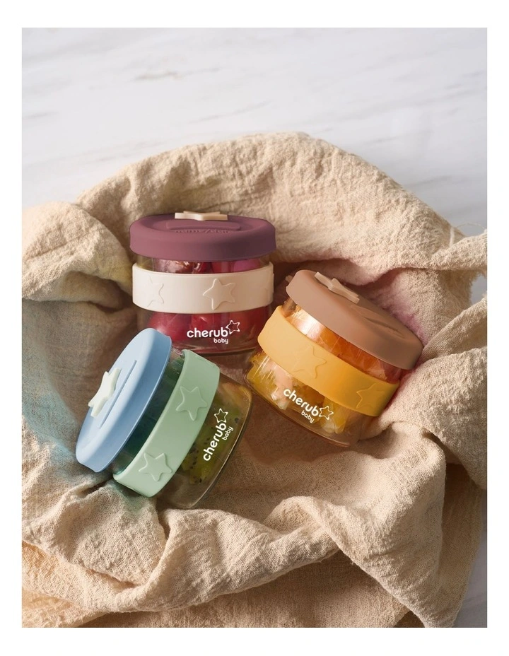 Silicone and Glass Baby Food Storage Containers 120ml of 6 Pack in Dusty Rose and Sand image 3