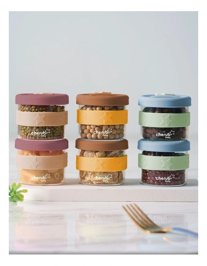 Silicone and Glass Baby Food Storage Containers 120ml of 6 Pack in Dusty Rose and Sand image 6