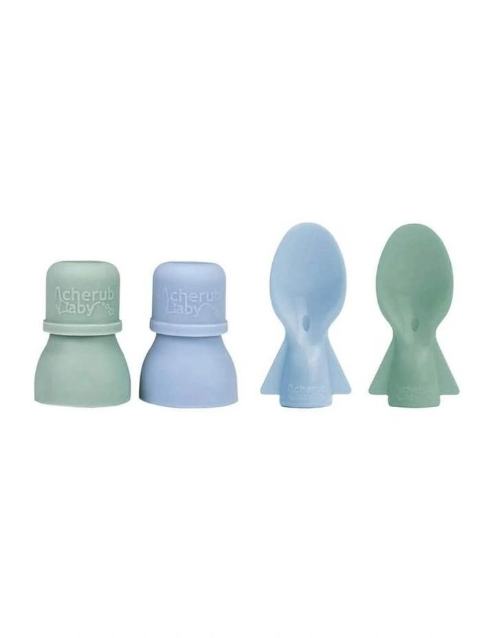 Food Pouch Spoons and Spouts Bundle of 2 Pack in Cerulean and Sage image 1