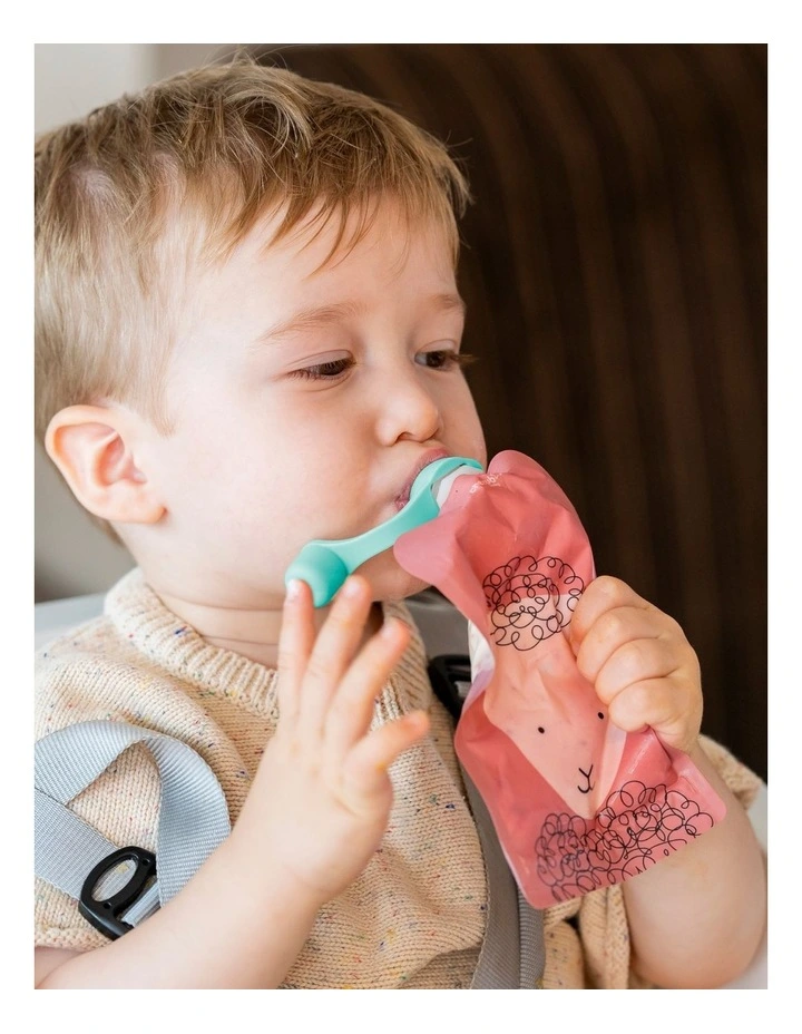 Reusable Baby Food Pouches 120ml of 10 Pack + Spoons & Spouts Bundle of 2 Pack in Blue and Green image 5