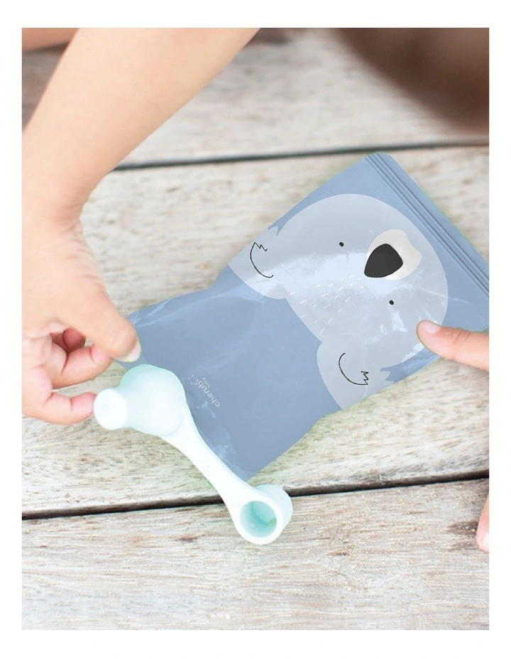 Reusable Baby Food Pouches 120ml of 10 Pack + Spoons & Spouts Bundle of 2 Pack in Blue and Green image 6