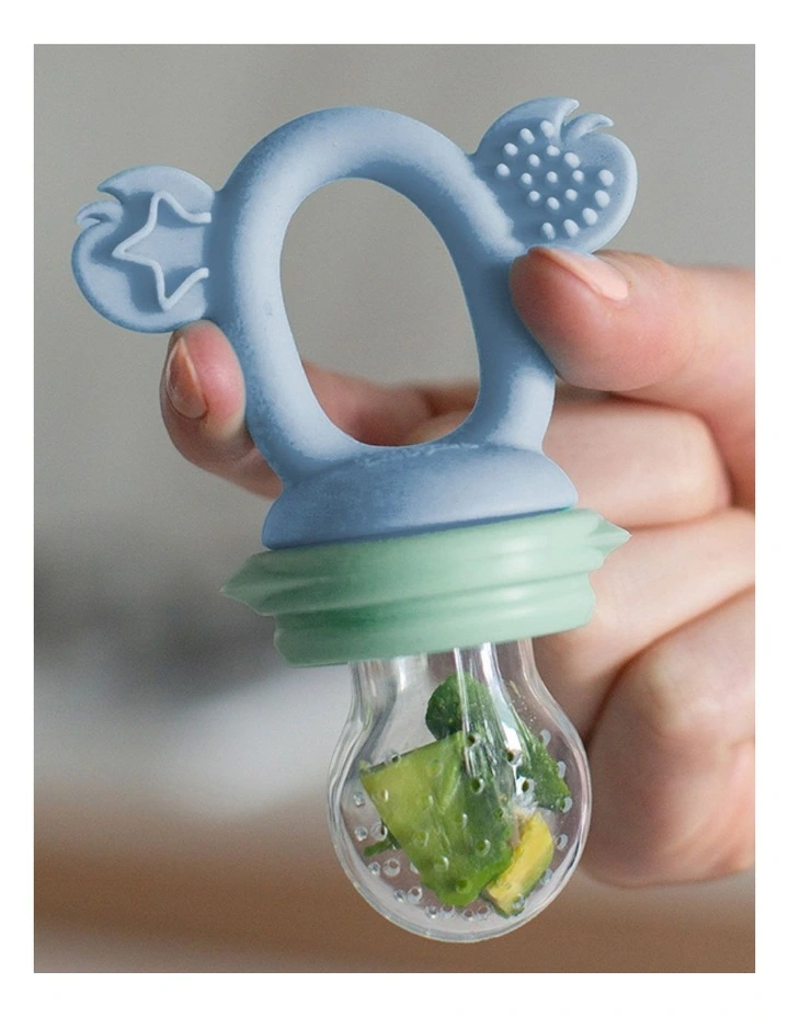 Silicone Baby Fresh Food Feeder + Nibble Tray + Replacement Net Bundle of 2 Pack in Cerulean Sage and Sand image 2