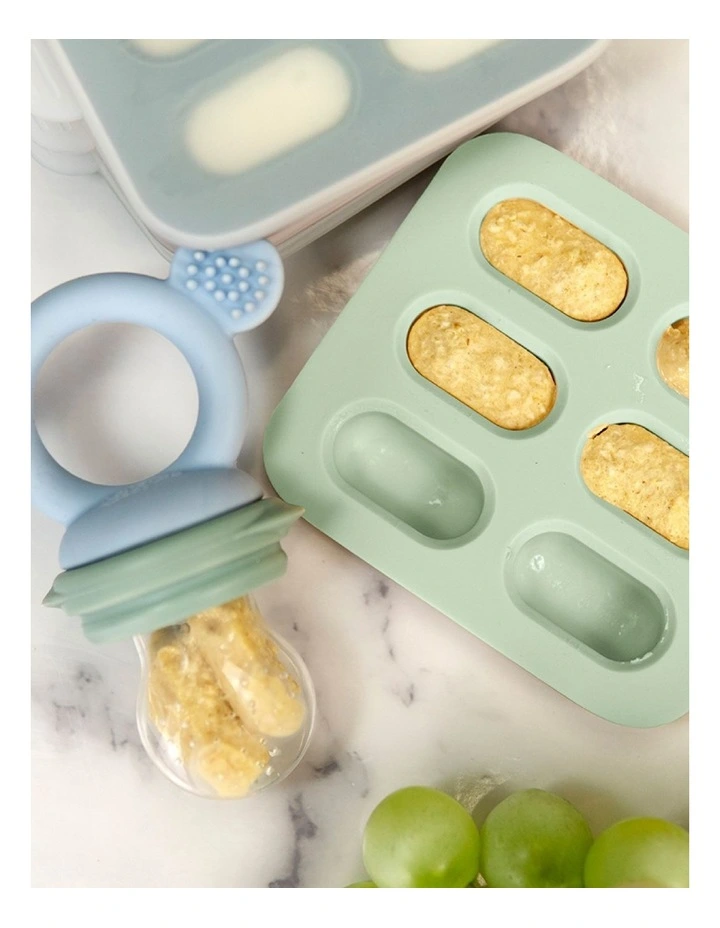 Silicone Baby Fresh Food Feeder + Nibble Tray + Replacement Net Bundle of 2 Pack in Cerulean Sage and Sand image 4