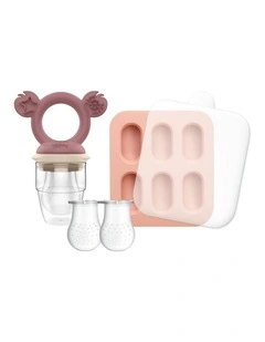 Silicone Baby Fresh Food Feeder   Nibble Tray   Replacement Net Bundle of 2 Pack in Dusty Rose/Sand