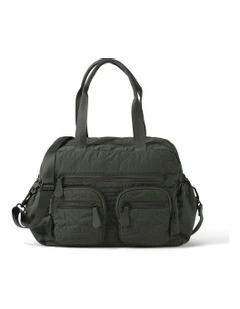 Houndstooth Quilt Carry All Nappy Bag in Olive