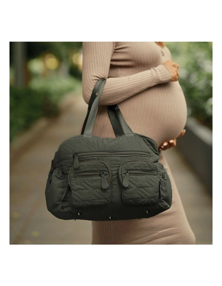 Houndstooth Quilt Carry All Nappy Bag in Olive image 2