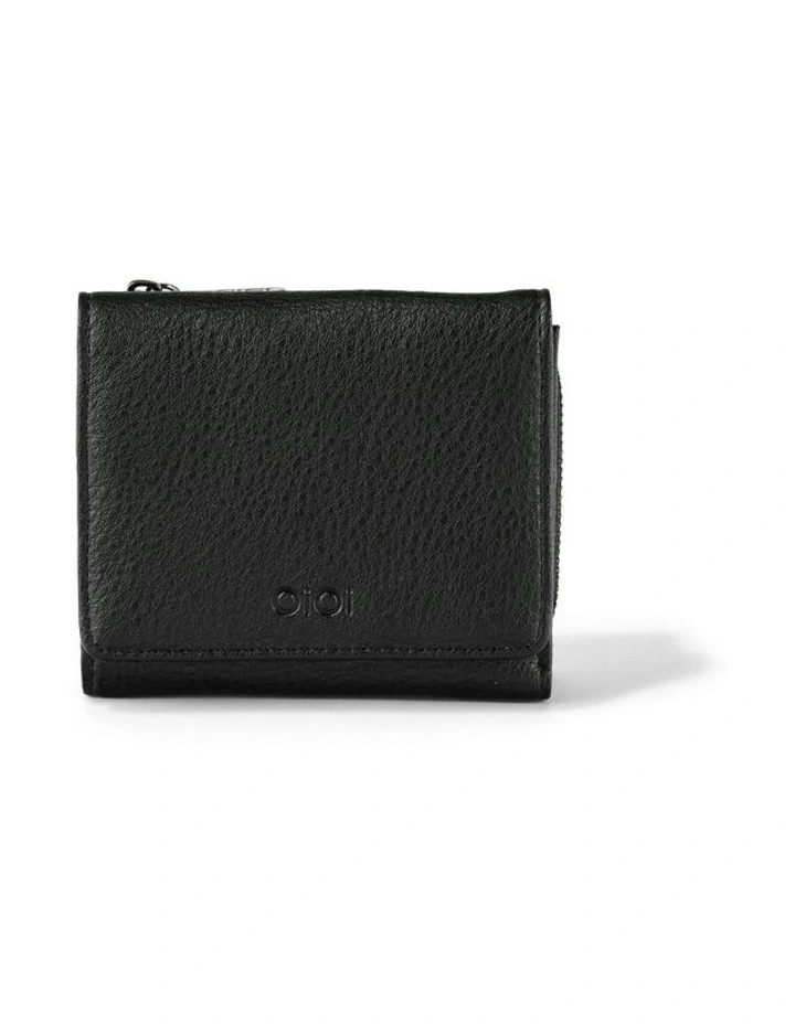 Vegan Leather Trifold Wallet in Black image 1