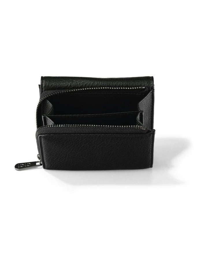 Vegan Leather Trifold Wallet in Black image 3