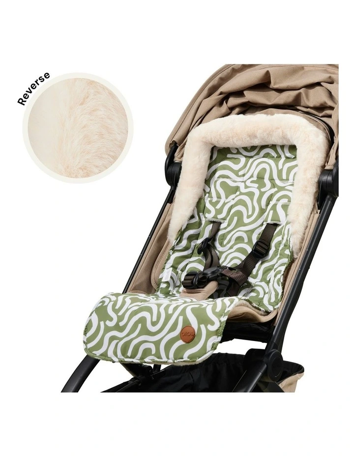 Reversible Faux Fur Pram Liner in Green Squiggle image 2