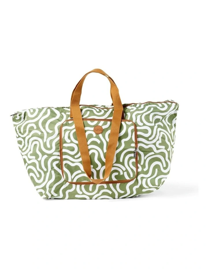 Fold-Up Tote Bag in Green Squiggle image 1