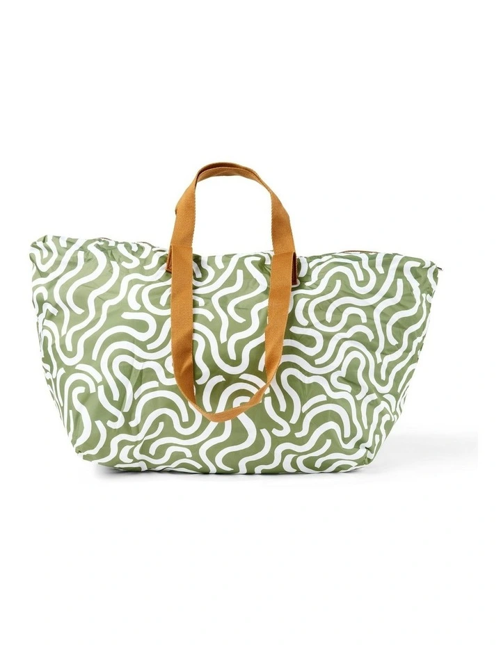Fold-Up Tote Bag in Green Squiggle image 2