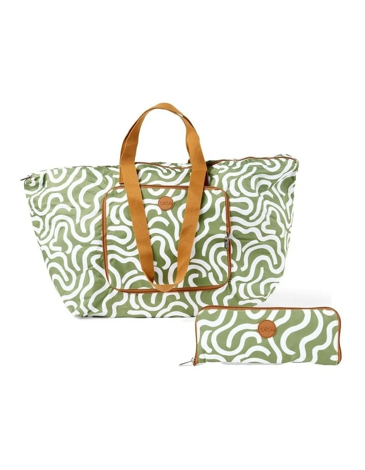 Fold-Up Tote Bag in Green Squiggle image 4