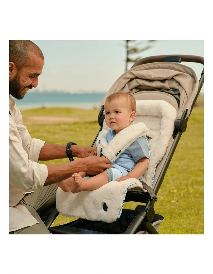 Reversible Coastline Faux Fur Pram Liner in Blue image 5