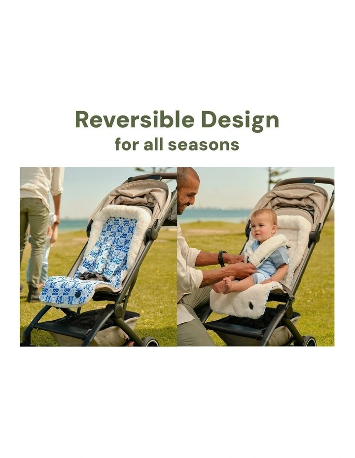 Reversible Coastline Faux Fur Pram Liner in Blue image 6