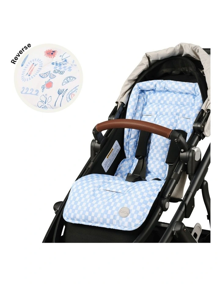 Reversible Mediterranean Pram Liner in Blue Check image 2