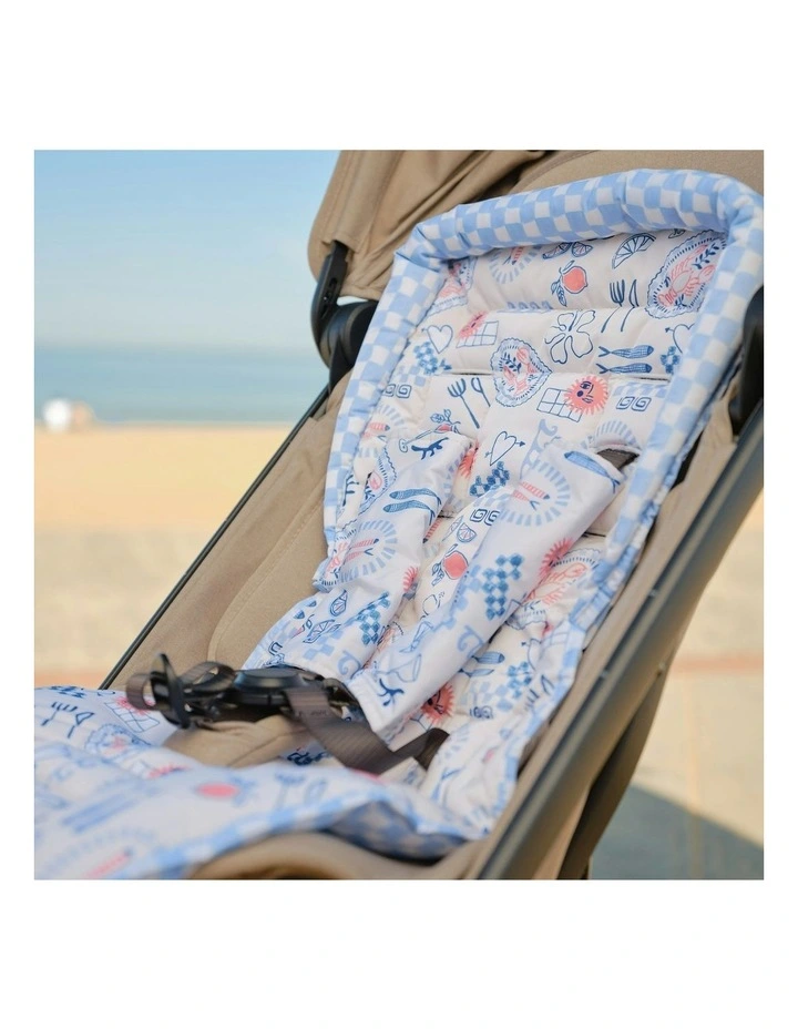 Reversible Mediterranean Pram Liner in Blue Check image 4