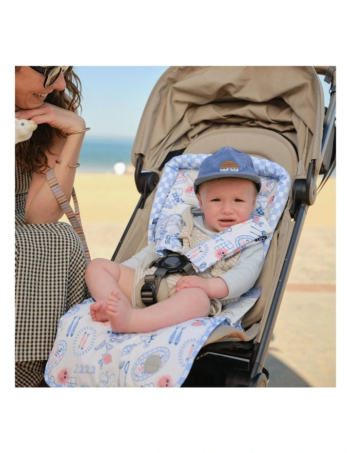 Reversible Mediterranean Pram Liner in Blue Check image 7