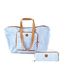 Fold-Up Tote in Blue Check