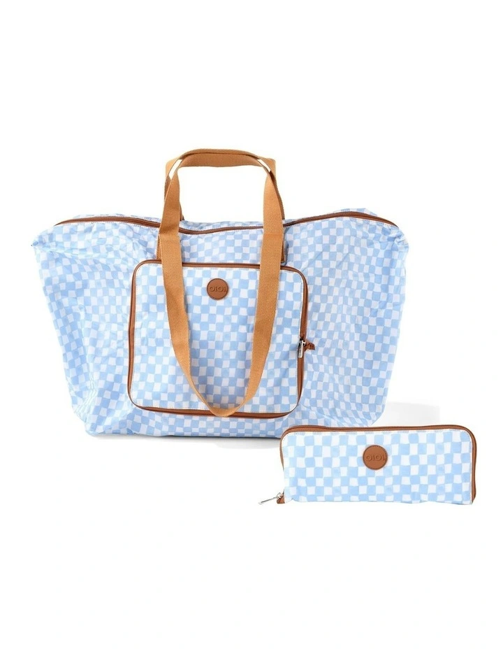 Fold-Up Tote in Blue Check image 1