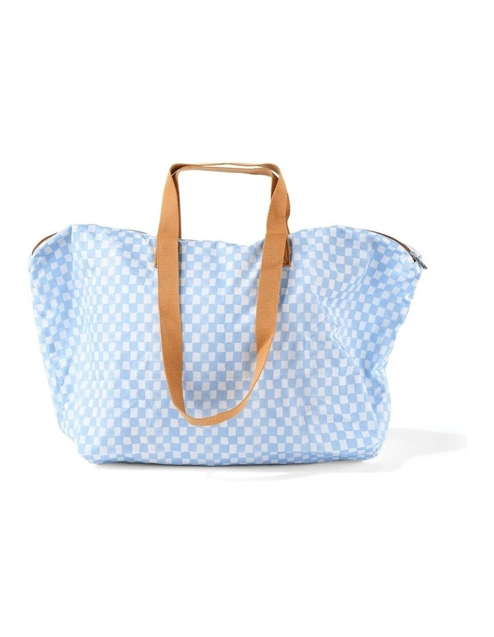 Fold-Up Tote in Blue Check image 2