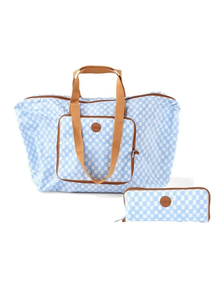 Fold-Up Tote in Blue Check image 4