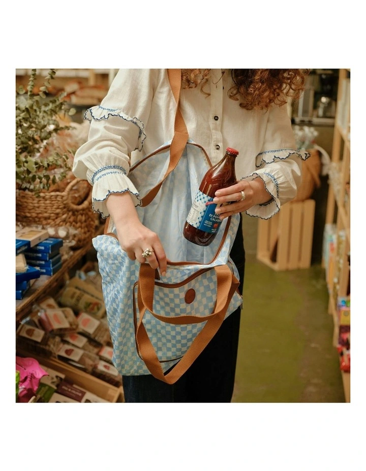 Fold-Up Tote in Blue Check image 6