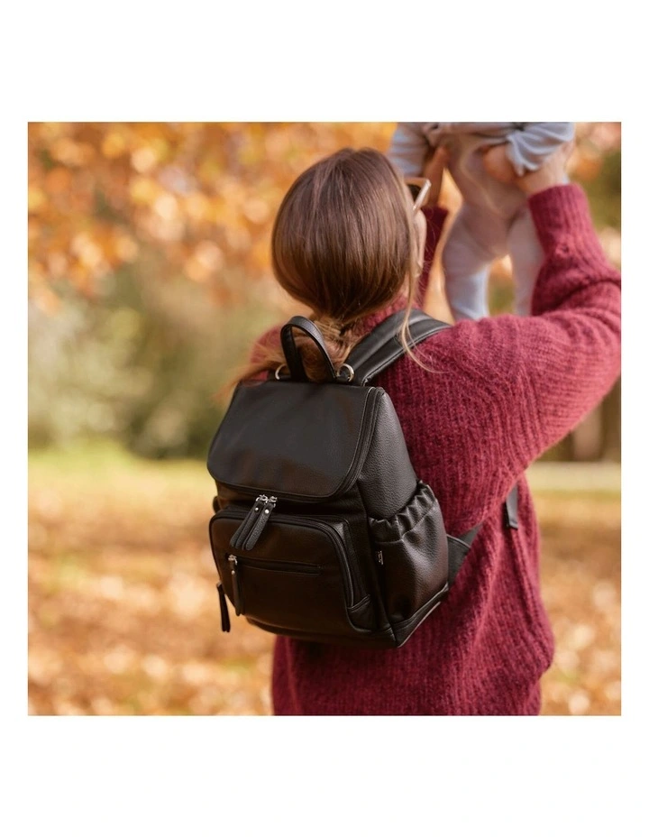 Signature Vegan Leather Mini Backpack in Black image 2