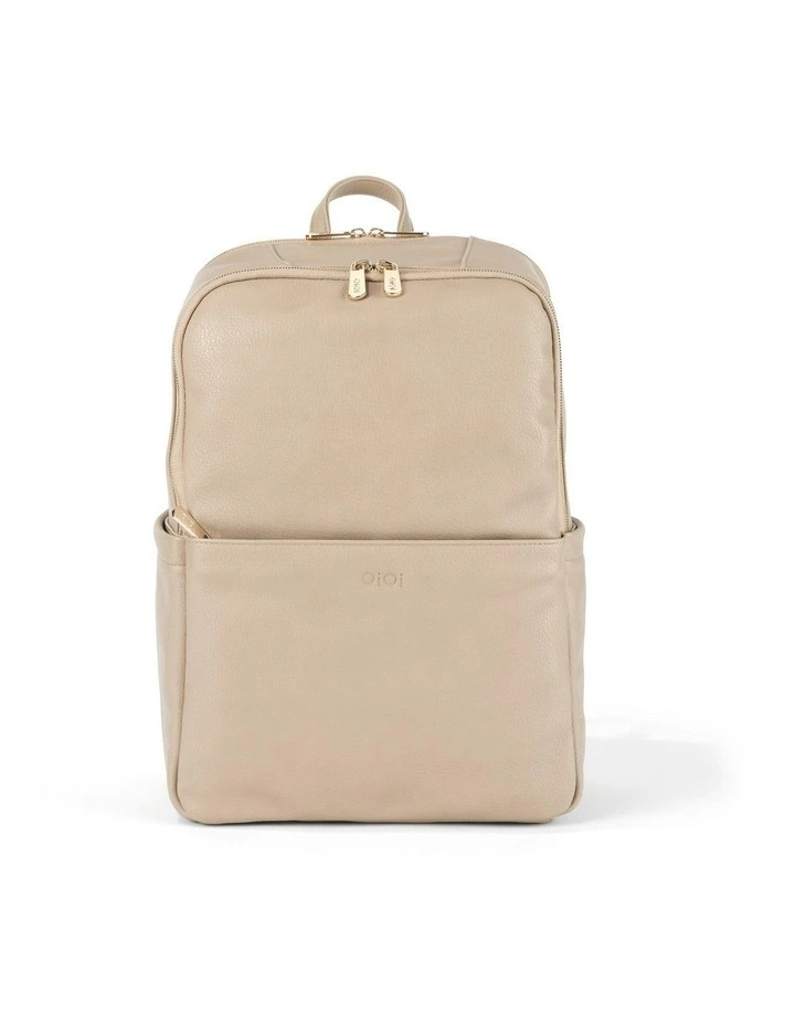 Multitasker Nappy Backpack in Oat Vegan Leather image 1