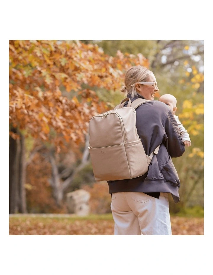 Multitasker Nappy Backpack in Oat Vegan Leather image 2