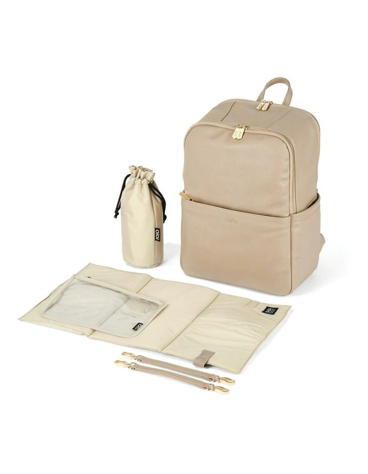 Multitasker Nappy Backpack in Oat Vegan Leather image 5