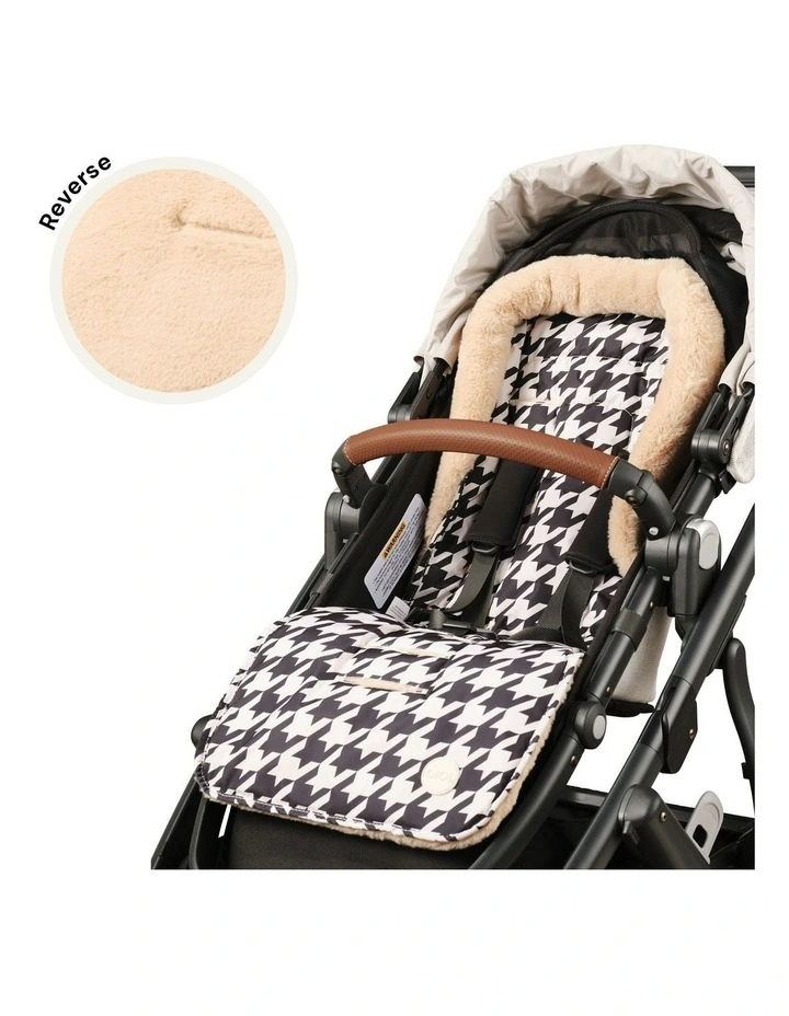 Reversible Houndstooth Faux Fur Pram Liner in Multi image 2