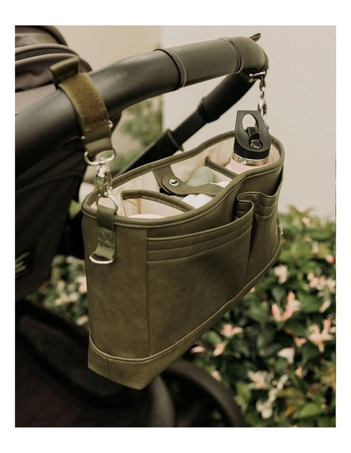 Signature Vegan Leather Pram Caddy in Olive image 2