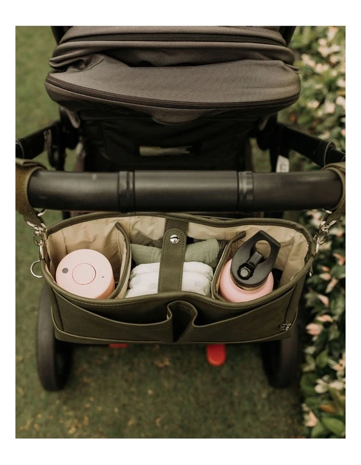 Signature Vegan Leather Pram Caddy in Olive image 3