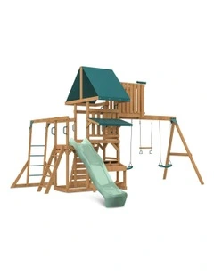 Lifespan Kids Walton Swing Set, Monkey Bars & Play Centre with 2.2m Slide in Pastel Green