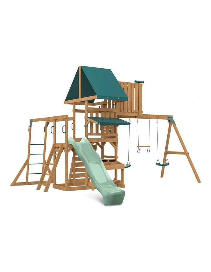 Lifespan Kids Walton Swing Set, Monkey Bars & Play Centre with 2.2m Slide in Pastel Green image 1
