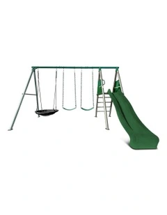 Lifespan Kids Europa Commercial Grade Steel Swing Set with Climb & 2.2m Slide in Green