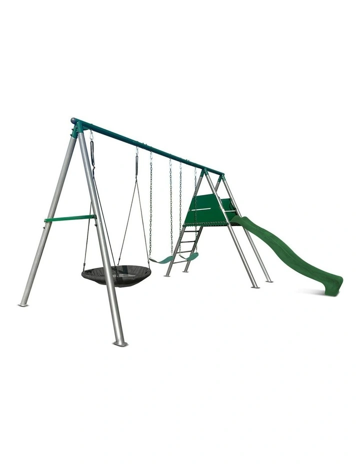 Lifespan Kids Europa Commercial Grade Steel Swing Set with Climb & 2.2m Slide in Green image 2