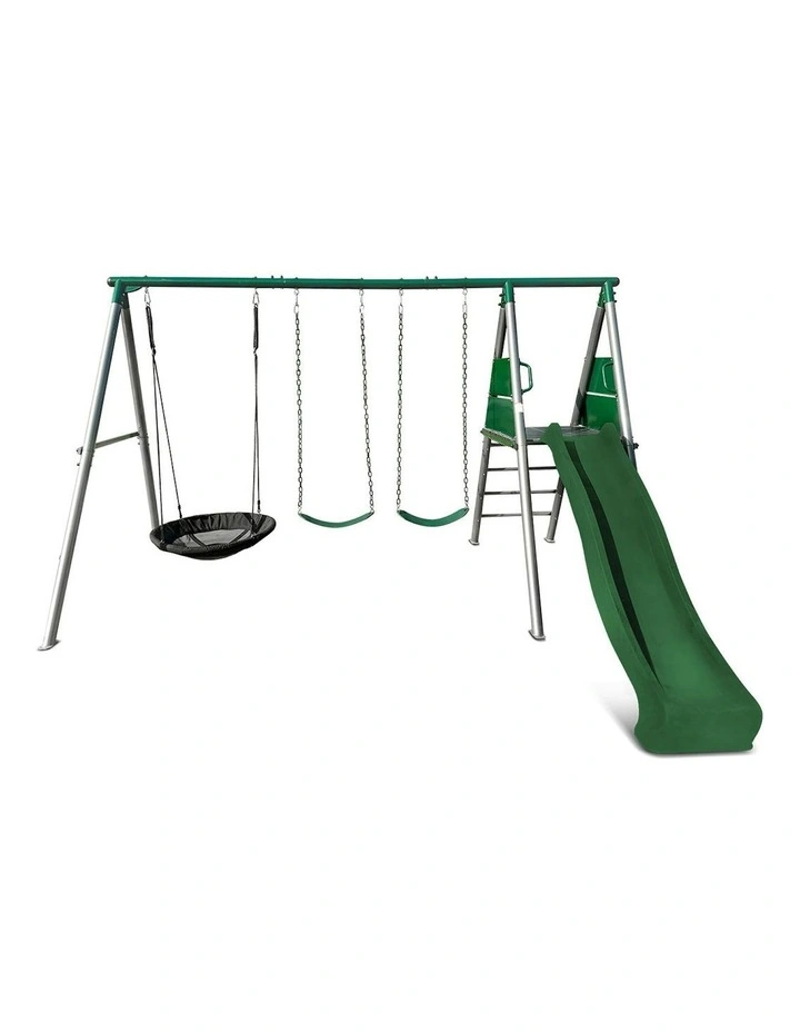 Lifespan Kids Europa Commercial Grade Steel Swing Set with Climb & 2.2m Slide in Green image 3