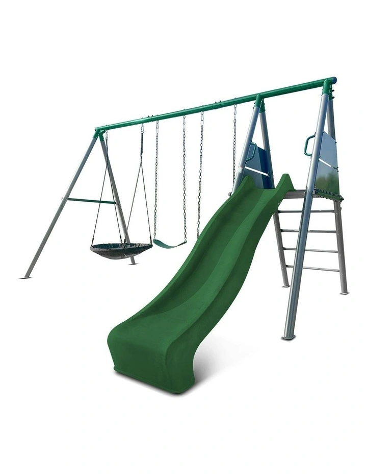 Lifespan Kids Europa Commercial Grade Steel Swing Set with Climb & 2.2m Slide in Green image 4