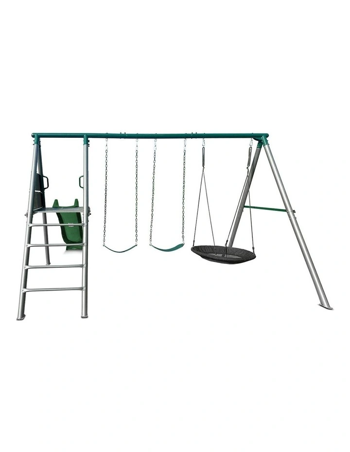 Lifespan Kids Europa Commercial Grade Steel Swing Set with Climb & 2.2m Slide in Green image 5