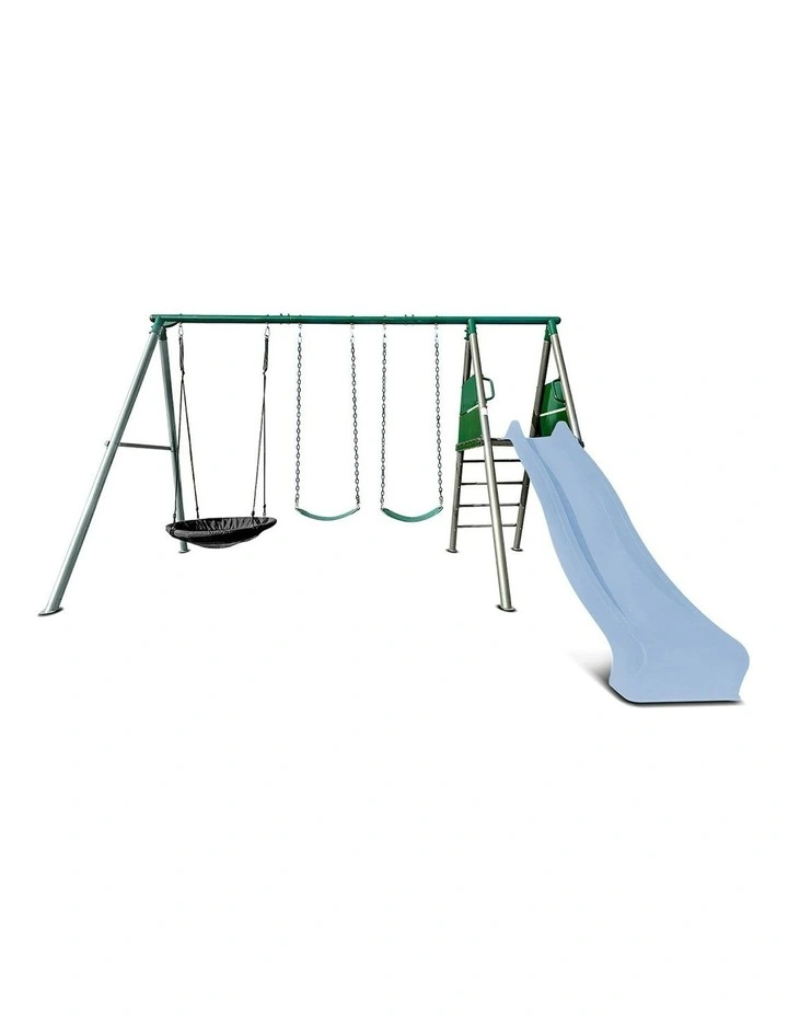 Lifespan Kids Europa Commercial Grade Steel Swing Set with Climb & 2.2m Slide in Pastel Blue image 1