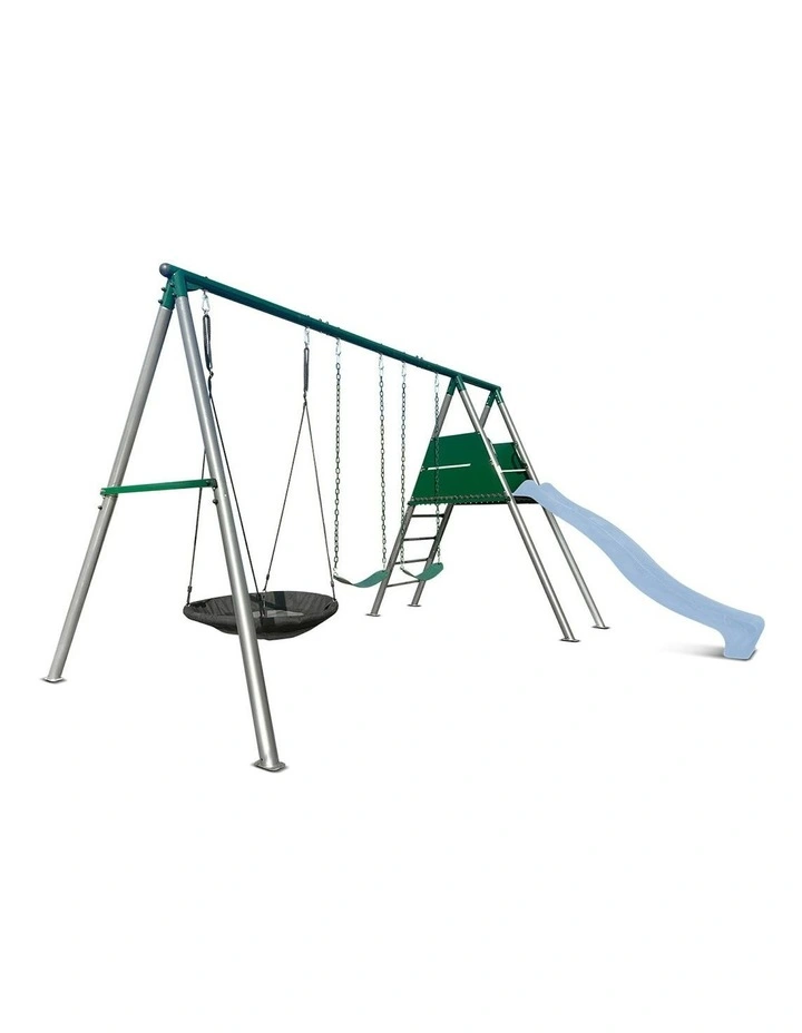 Lifespan Kids Europa Commercial Grade Steel Swing Set with Climb & 2.2m Slide in Pastel Blue image 2