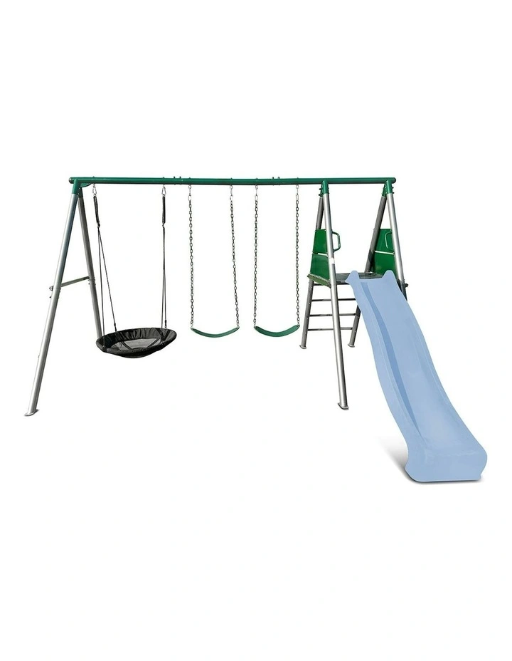 Lifespan Kids Europa Commercial Grade Steel Swing Set with Climb & 2.2m Slide in Pastel Blue image 3