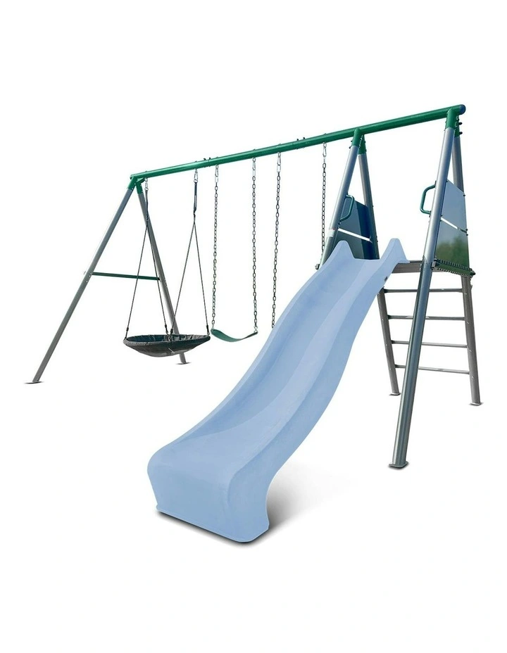 Lifespan Kids Europa Commercial Grade Steel Swing Set with Climb & 2.2m Slide in Pastel Blue image 4