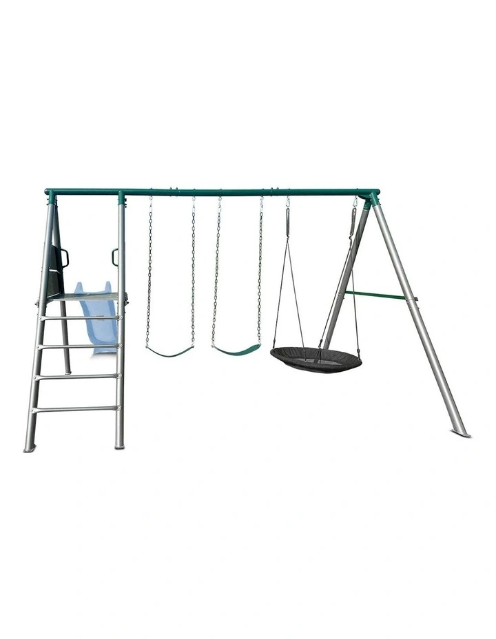 Lifespan Kids Europa Commercial Grade Steel Swing Set with Climb & 2.2m Slide in Pastel Blue image 5